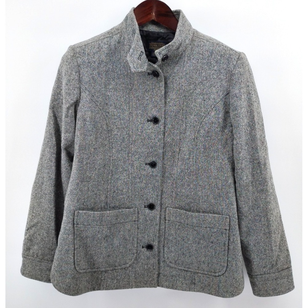 Pendleton Petite 100% Lambswool Blazer Jacket Gray Black Tweed Size 12 - Picture 1 of 9